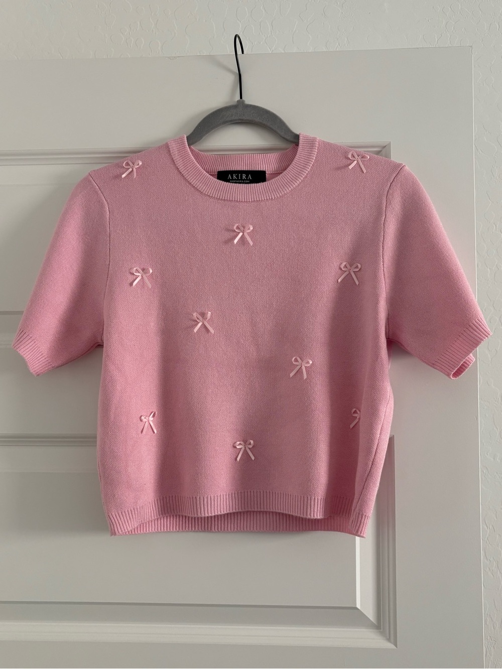 AKIRA Light Pink Knit Top with Bow Accents